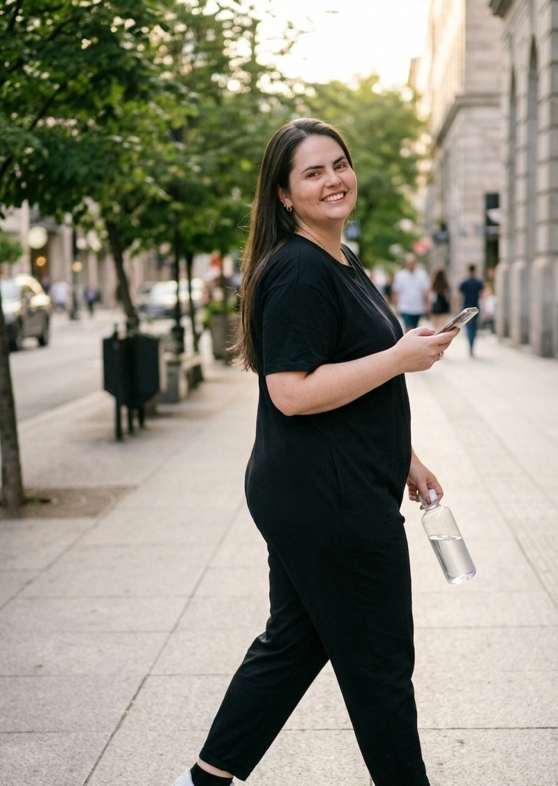 Tati Ribeiro gravando conteúdo na rua